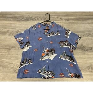 Harley Davidson All Over Motorcycle Print Silk Sport Shirt Size XL
